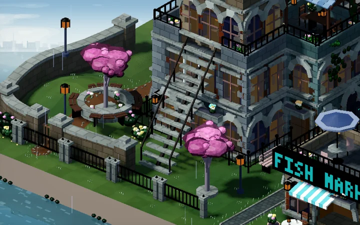The town meets you halfway: a capture from the PixelPunk development archive.