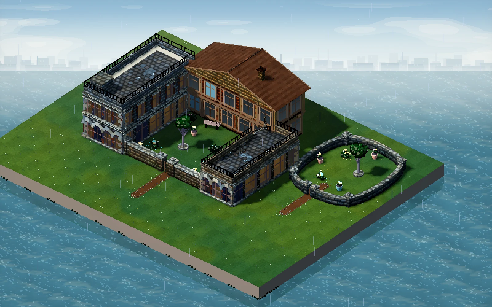Composed garden using seed 0, with a tree as the courtyard anchor