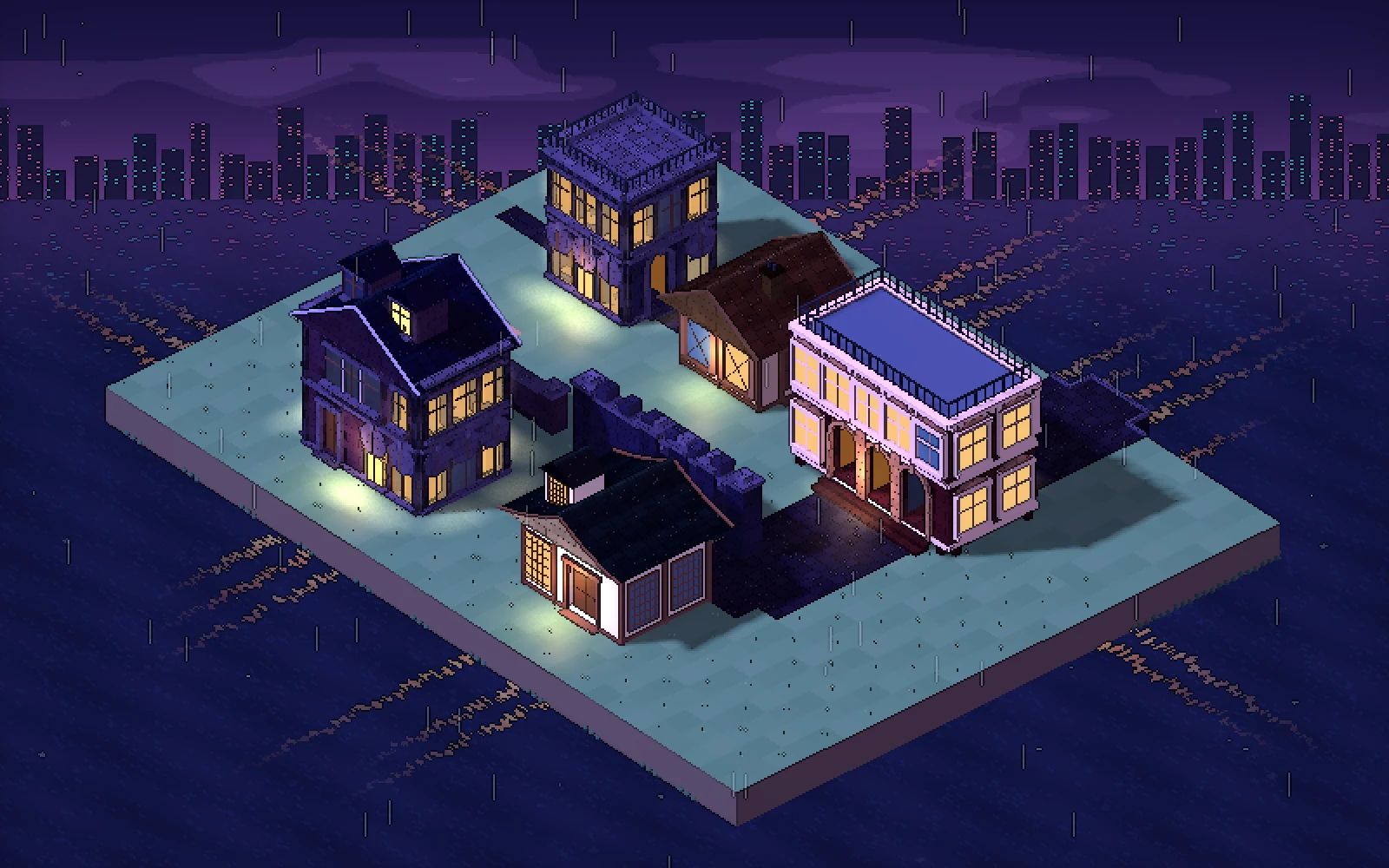 A small architectural test scene with a passage through a building and several different window groups.